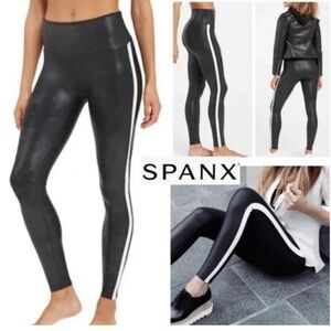 Women’s SPANX Faux Leather Leggings Tummy Control With Side Stripe
